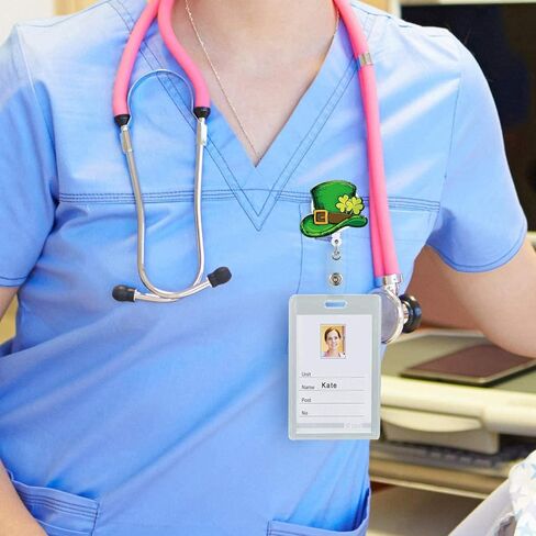 St Patricks Day Badge Reel Retractable with Alligator Clip Dachshund Shamrock Badge Holder Acrylic Name Tag Clip for Nurses Nursing Teachers Students in Kuwait