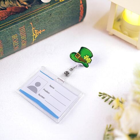 St Patricks Day Badge Reel Retractable with Alligator Clip Dachshund Shamrock Badge Holder Acrylic Name Tag Clip for Nurses Nursing Teachers Students in Kuwait