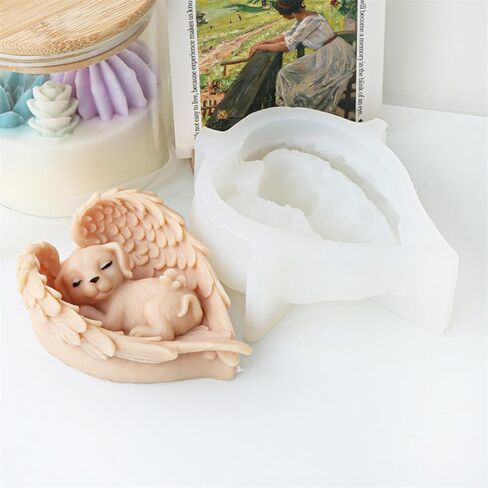 Angel Dog Candle Mold, 3D Sleeping Dog with Wings Silicone Mold for Epoxy Resin, Soy Wax Candle, Plaster, Statue, Concrete, Pet Memorial Crafts (Dog) in Saudi Arabia