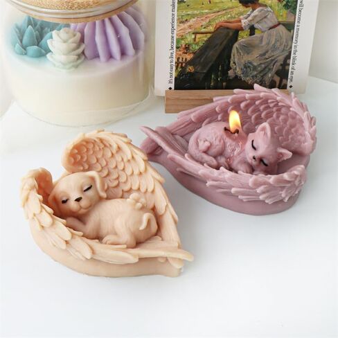 Angel Dog Candle Mold, 3D Sleeping Dog with Wings Silicone Mold for Epoxy Resin, Soy Wax Candle, Plaster, Statue, Concrete, Pet Memorial Crafts (Dog) in Saudi Arabia