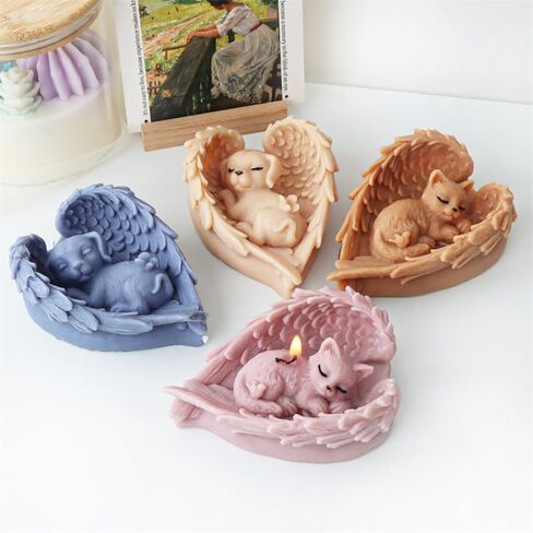 Angel Dog Candle Mold, 3D Sleeping Dog with Wings Silicone Mold for Epoxy Resin, Soy Wax Candle, Plaster, Statue, Concrete, Pet Memorial Crafts (Dog) in Saudi Arabia