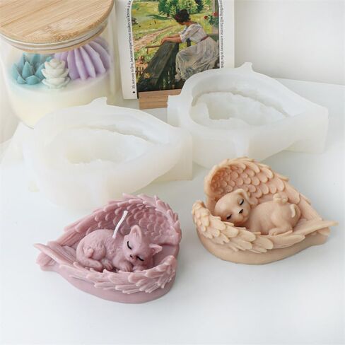 Angel Dog Candle Mold, 3D Sleeping Dog with Wings Silicone Mold for Epoxy Resin, Soy Wax Candle, Plaster, Statue, Concrete, Pet Memorial Crafts (Dog) in Saudi Arabia