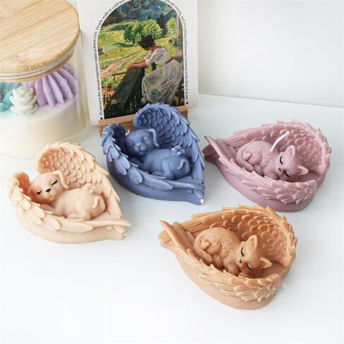 Angel Dog Candle Mold, 3D Sleeping Dog with Wings Silicone Mold for Epoxy Resin, Soy Wax Candle, Plaster, Statue, Concrete, Pet Memorial Crafts (Dog) in Saudi Arabia