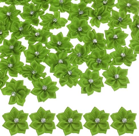 200-Pack Satin Ribbon Flowers, 1.2 Inch Mini Fabric Flowers with Rhinestones Flower Ribbon Appliques for Crafts DIY/Wedding/Ornament/Party/Home [Dark Coffee] in Saudi Arabia