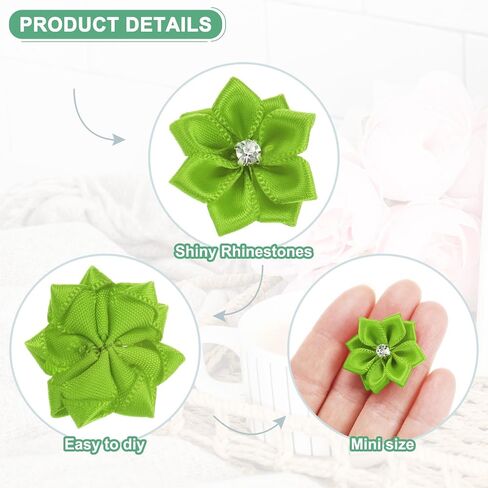 200-Pack Satin Ribbon Flowers, 1.2 Inch Mini Fabric Flowers with Rhinestones Flower Ribbon Appliques for Crafts DIY/Wedding/Ornament/Party/Home [Dark Coffee] in Saudi Arabia