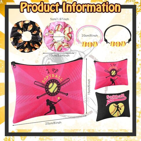 Paterr 60 Pcs Softball Party Favors Softball Gifts 12 Softball Drawstring Bag 12 Softball Makeup Bags 12 Softball Lipstick Holder 12 Hair Scrunchies 12 Bracelet for Softball Party (Cute Style) in Saudi Arabia