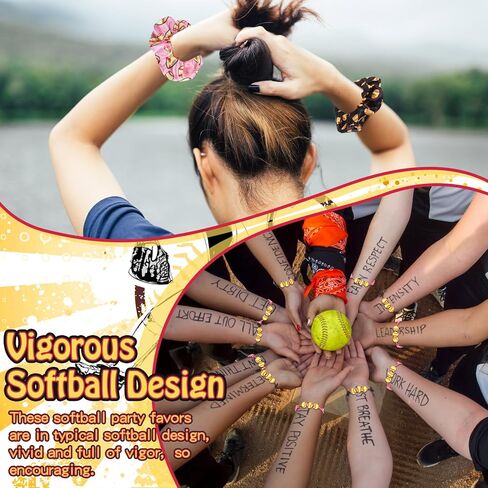 Paterr 60 Pcs Softball Party Favors Softball Gifts 12 Softball Drawstring Bag 12 Softball Makeup Bags 12 Softball Lipstick Holder 12 Hair Scrunchies 12 Bracelet for Softball Party (Cute Style) in Saudi Arabia
