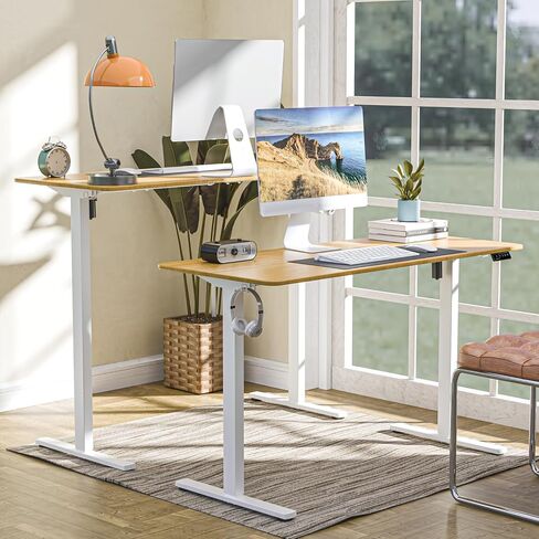 Single Motor Electric Stand Up Desk Frame, Height Adjustable Standing Desk Frame for Home Office Desk, Ergonomic Sit Stand Desk Base Workstation, White in Saudi Arabia