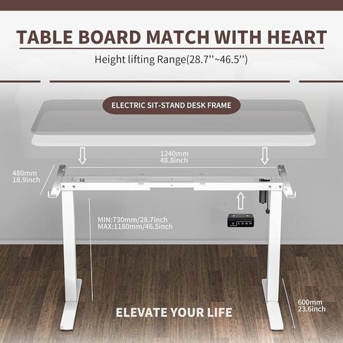 Single Motor Electric Stand Up Desk Frame, Height Adjustable Standing Desk Frame for Home Office Desk, Ergonomic Sit Stand Desk Base Workstation, White in Saudi Arabia