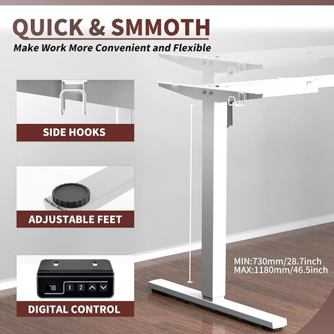 Single Motor Electric Stand Up Desk Frame, Height Adjustable Standing Desk Frame for Home Office Desk, Ergonomic Sit Stand Desk Base Workstation, White in Saudi Arabia