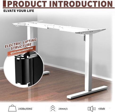 Single Motor Electric Stand Up Desk Frame, Height Adjustable Standing Desk Frame for Home Office Desk, Ergonomic Sit Stand Desk Base Workstation, White in Saudi Arabia