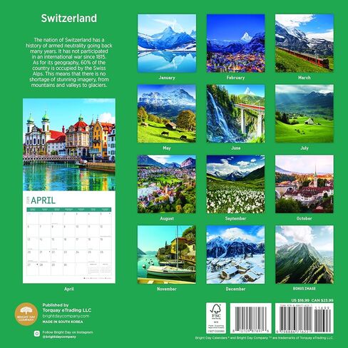 Bright Day Calendars 2025 Switzerland Monthly Wall Calendar - Swiss Alps (12 x 12 Inch) in Saudi Arabia