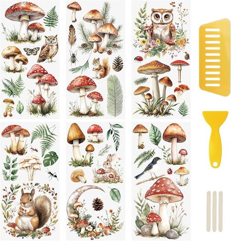 Wandic 6pcs عتيقة الفطر الأوراق الخضراء فرك على ملصقات النقل ل Diy Scrapbooking أثاث الصور in Kuwait