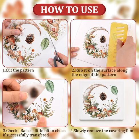 Wandic 6pcs عتيقة الفطر الأوراق الخضراء فرك على ملصقات النقل ل Diy Scrapbooking أثاث الصور in Kuwait