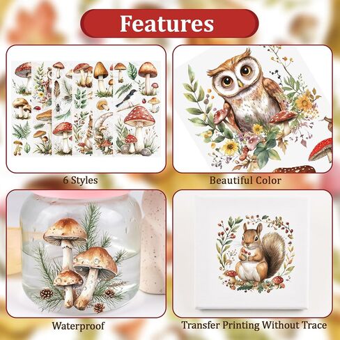 Wandic 6pcs عتيقة الفطر الأوراق الخضراء فرك على ملصقات النقل ل Diy Scrapbooking أثاث الصور in Kuwait