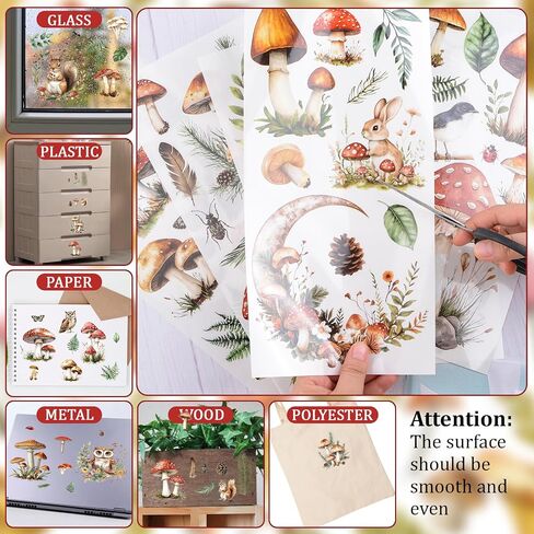 Wandic 6pcs عتيقة الفطر الأوراق الخضراء فرك على ملصقات النقل ل Diy Scrapbooking أثاث الصور in Kuwait
