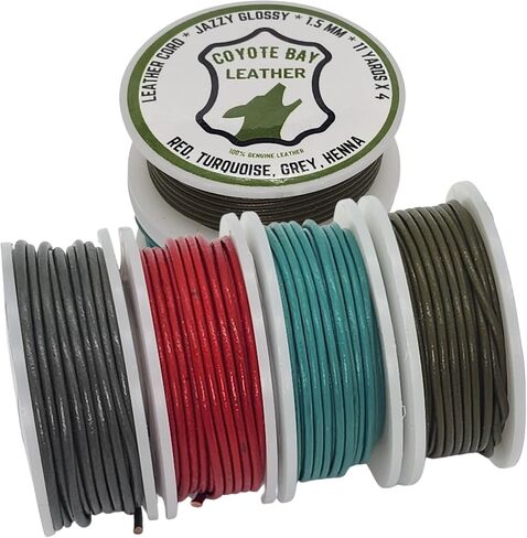 Coyote Bay® الحبل الجلدي الأصلي في 4 ألوان لامعة ، 44 ياردة إجمالي الطول ، وسمك 1.5 ملم وسمك 2 مم ، لصنع المجوهرات ، والحرف ، والأثاث ، ومشاريع الهوايات (2 مم) in Kuwait