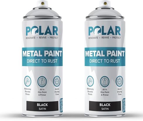 Polar Satin Black Direct to Rust Spray Paint - 2 x 13.5fl oz - Protect and Stop Rust & Corrosion - Primer, Undercoat, Topcoat - Quick Dry Formula - Ideal for Metal, Wood, Plastic and Ceramic Surfaces in Saudi Arabia