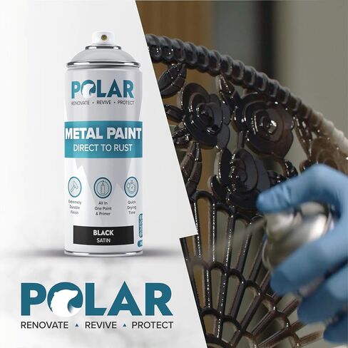 Polar Satin Black Direct to Rust Spray Paint - 2 x 13.5fl oz - Protect and Stop Rust & Corrosion - Primer, Undercoat, Topcoat - Quick Dry Formula - Ideal for Metal, Wood, Plastic and Ceramic Surfaces in Saudi Arabia