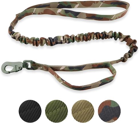 Tactical Leash with Elastic retraction with Control Handle and Metal Carabiner. Can be Used for Large, Medium and Small Dogs. (Black) in Saudi Arabia
