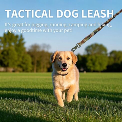 Tactical Leash with Elastic retraction with Control Handle and Metal Carabiner. Can be Used for Large, Medium and Small Dogs. (Black) in Saudi Arabia