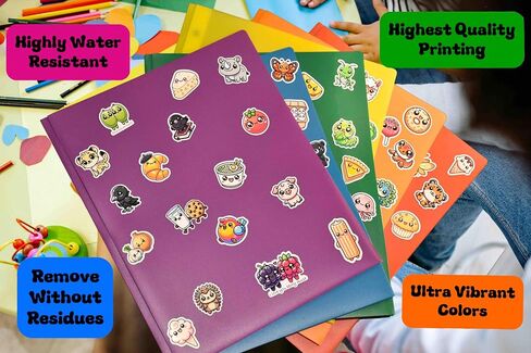 200 Pcs Kids Stickers | Colorful Animal & Food Character | Vinyl Sticker Pack for Water Bottles, Laptops, Scrapbooking, Christmas, School Project | Best Sticker Gift for Teens & Adults | Chibi Kawaii in Saudi Arabia