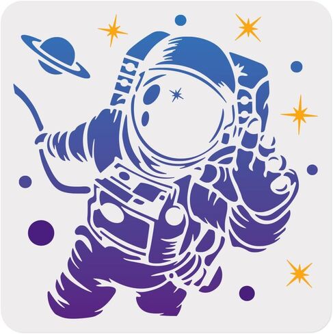1pc Planet Space Rocket Wall Stencil for Painting, 11.8"x11.8" Galaxy Star Stencil for Wood Burning, Solar System Paint Templates DIY Craft Art Stencil on Fabric Canvas Furniture Journal in Kuwait