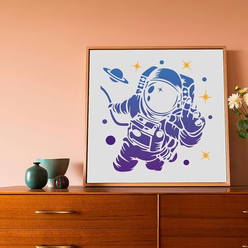 1pc Planet Space Rocket Wall Stencil for Painting, 11.8"x11.8" Galaxy Star Stencil for Wood Burning, Solar System Paint Templates DIY Craft Art Stencil on Fabric Canvas Furniture Journal in Kuwait