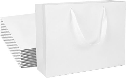 12 pcs Kraft Gift Bags Bulk Extra Large Size 16x6x12 Inches, White Kraft Paper Shopping Bags with Ribbon Handles, Party Favor Bags, Shopping Bags, Retail Bags, Wedding Bags in Saudi Arabia