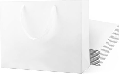 12 pcs Kraft Gift Bags Bulk Extra Large Size 16x6x12 Inches, White Kraft Paper Shopping Bags with Ribbon Handles, Party Favor Bags, Shopping Bags, Retail Bags, Wedding Bags in Saudi Arabia