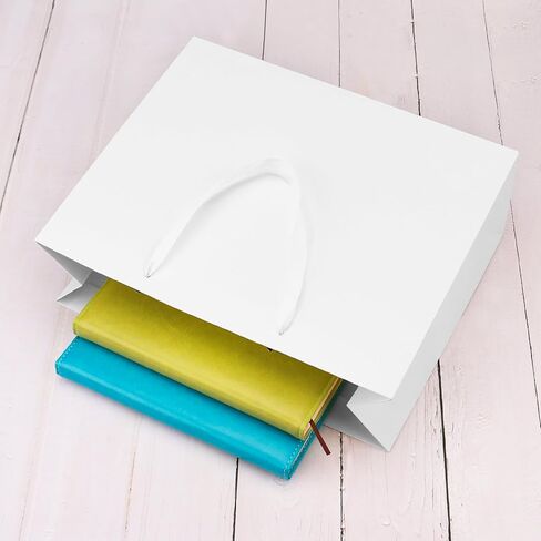 12 pcs Kraft Gift Bags Bulk Extra Large Size 16x6x12 Inches, White Kraft Paper Shopping Bags with Ribbon Handles, Party Favor Bags, Shopping Bags, Retail Bags, Wedding Bags in Saudi Arabia