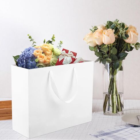 12 pcs Kraft Gift Bags Bulk Extra Large Size 16x6x12 Inches, White Kraft Paper Shopping Bags with Ribbon Handles, Party Favor Bags, Shopping Bags, Retail Bags, Wedding Bags in Saudi Arabia