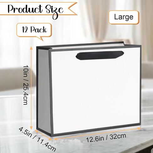 12 pcs Kraft Gift Bags Bulk Extra Large Size 16x6x12 Inches, White Kraft Paper Shopping Bags with Ribbon Handles, Party Favor Bags, Shopping Bags, Retail Bags, Wedding Bags in Saudi Arabia