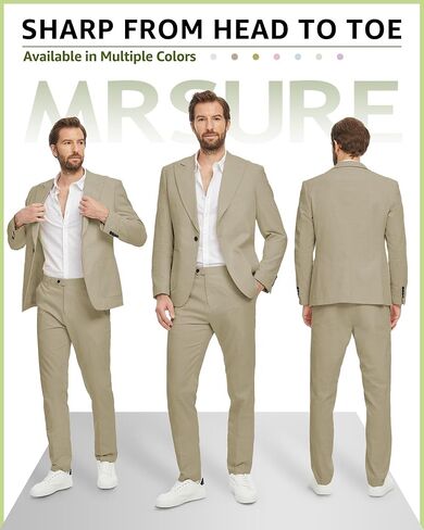 MrSure 2-Piece Mens Linen Suit, Slim Fit Blazer Pants Suit Set for Casual Beach Wedding Summer Groomsmen Linen in Kuwait