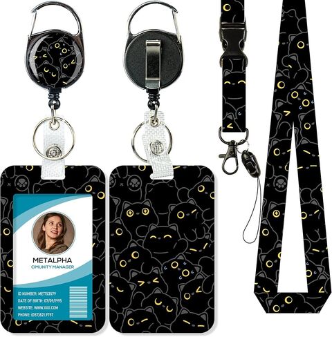 METALPHA Lanyards for ID Badges, Cute Cat Badge Holder with Retractable Reel Clip, Cat Lover Lanyard with ID Holder, ID Card Holder with Breakaway Lanyard for Women Teachers, Students, Nurses, Doctors in Saudi Arabia