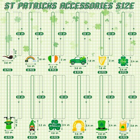 100PCS St Patricks Day Necklace Accessories, Irish Green St. Patrick's Day Bead Necklace, 12 Kinds Irish Saint Patricks Day Element Pendant Necklaces Bulks, Green Necklace Parade Throws Party Favor in Saudi Arabia