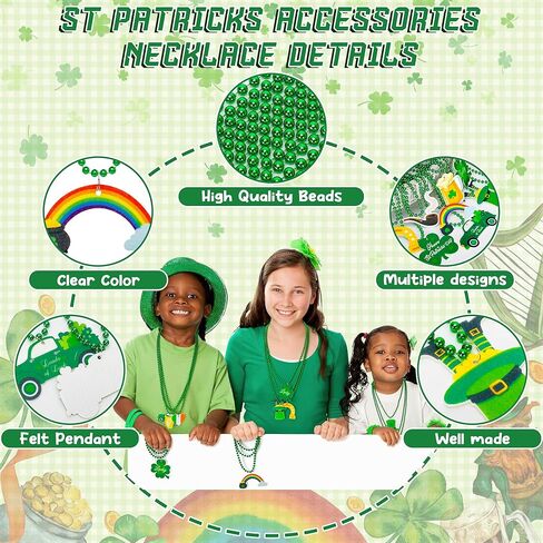 100PCS St Patricks Day Necklace Accessories, Irish Green St. Patrick's Day Bead Necklace, 12 Kinds Irish Saint Patricks Day Element Pendant Necklaces Bulks, Green Necklace Parade Throws Party Favor in Saudi Arabia