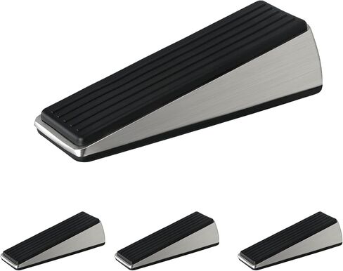 HOMOTEK 4 Pack Door Stops for Bottom of Door, Heavy Duty Wedge Door Stoppers Strongest Under Door Wall Protectors of Premium Quality Alloy and Rubber, Brushed Stainless Steel in Saudi Arabia