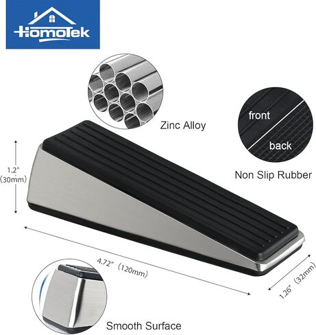 HOMOTEK 4 Pack Door Stops for Bottom of Door, Heavy Duty Wedge Door Stoppers Strongest Under Door Wall Protectors of Premium Quality Alloy and Rubber, Brushed Stainless Steel in Saudi Arabia