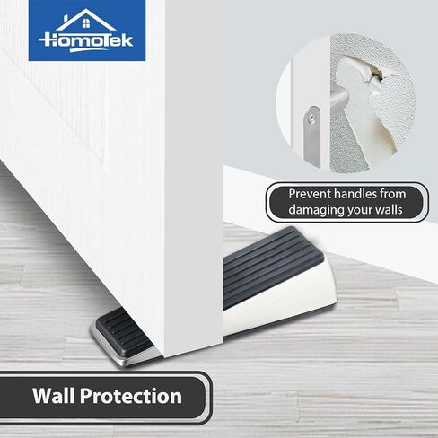 HOMOTEK 4 Pack Door Stops for Bottom of Door, Heavy Duty Wedge Door Stoppers Strongest Under Door Wall Protectors of Premium Quality Alloy and Rubber, Brushed Stainless Steel in Saudi Arabia