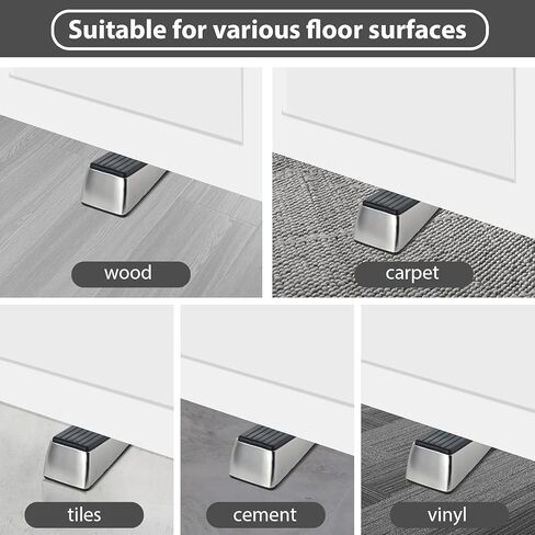 HOMOTEK 4 Pack Door Stops for Bottom of Door, Heavy Duty Wedge Door Stoppers Strongest Under Door Wall Protectors of Premium Quality Alloy and Rubber, Brushed Stainless Steel in Saudi Arabia