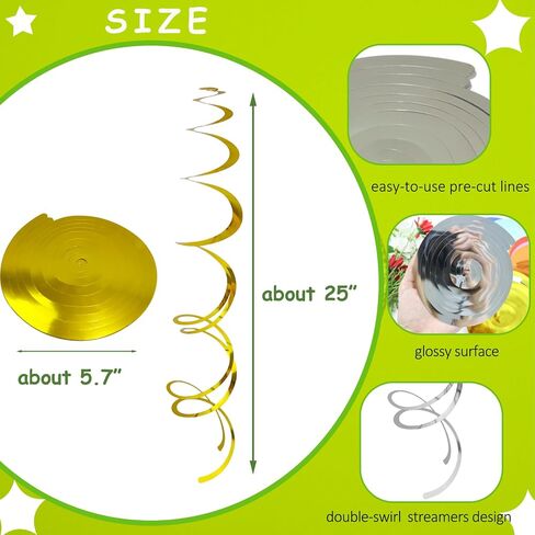 40Pcs Colorful Swirl Ceiling Decor Plastic Hanging Streamers Party Decorations Spiral Foil Party Supplies for Birthday Halloween Christmas Fall Celebration All Kinds of Parties in Kuwait