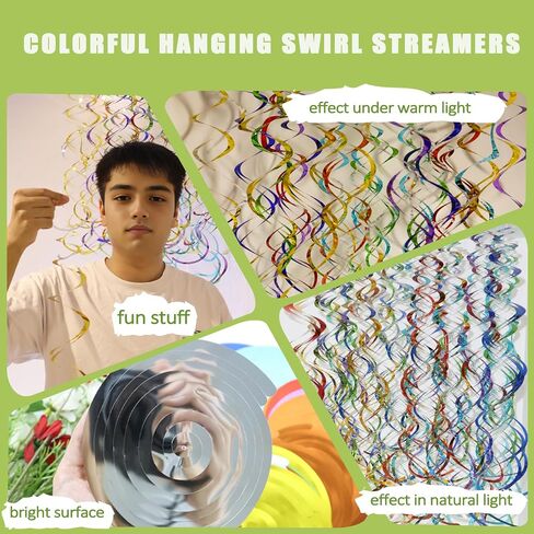 40Pcs Colorful Swirl Ceiling Decor Plastic Hanging Streamers Party Decorations Spiral Foil Party Supplies for Birthday Halloween Christmas Fall Celebration All Kinds of Parties in Kuwait