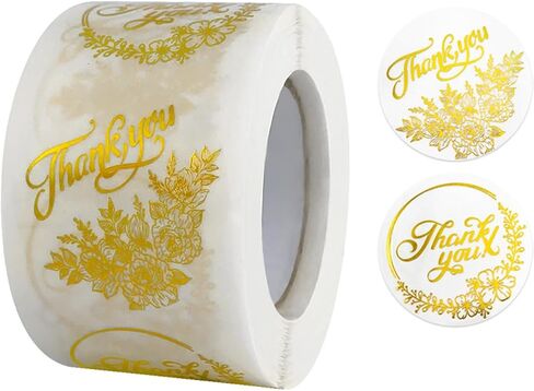 500PCS Clear Thank You Sticker Roll, 1.5 Inch Transparent PVC Gold Thank You Labels, Small Business Self Adhesive Waterproof Tags for Greeting Cards, Bouquets, Candy Bags, Packaging, Wedding Bags in Saudi Arabia