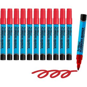 Artline Plumbers Permanent Markers, Professional Series, For Use On Wet Surfaces, Waterproof Construction Markers, 1.5mm Bullet Tip - Red, Pack of 12