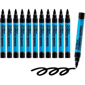 Artline Plumbers Permanent Markers, Professional Series, For Use On Wet Surfaces, Waterproof Construction Markers, 1.5mm Bullet Tip - Red, Pack of 12