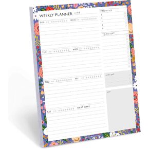 Weekly Planner with 52 Undated 8.5 x 11 Tear-Off Sheets, Floral Weekly Vibrant Calendar, Organizer, Scheduler, Productivity Tracker, Priority Task, Weekly Goal, to-do List