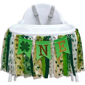 Banner High Chair في عيد القديس باتريك - لوازم حفلة عيد ميلاد محظوظة واحدة ، زخارف Glitter Luck Shamrock ، أربع أوراق البرسيم عيد ميلاد واحد لافتة على كرسي توتو (Lucky Green)
