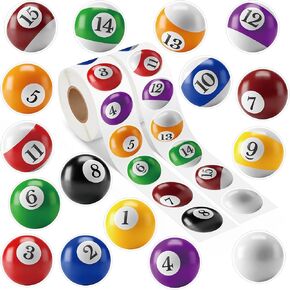A1diee Realistic Billiard Ball Stickers - 1-16 Color Billiards Pool Ball Peel and Stick Decal Pool Ball Vinyl Waterproof Bumper Sticker for Sport Game Reward Laptop Wall Window Water Bottle, 2 Rolls