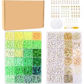 7200 PCS Clay Beads Makelet Kit ، 2 صناديق ، 24 ألوانًا من طين البوليمرات 6 مم لصنع المجوهرات ، أساور الصداقة ، حبات Heishi مع حبات الرسائل (الطباشير)